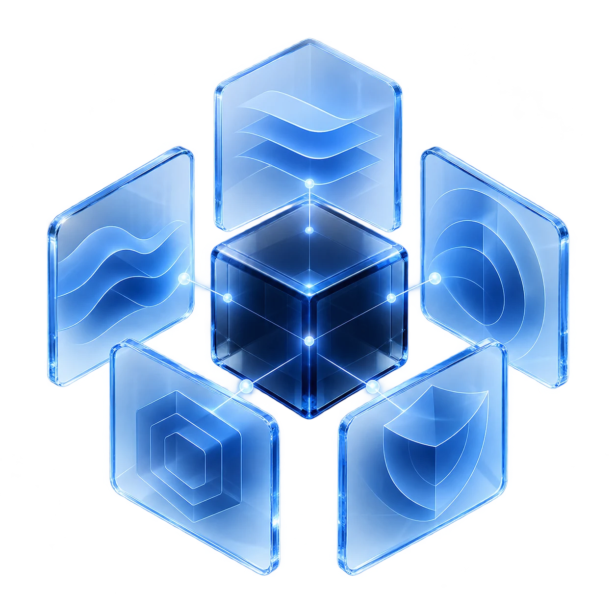 Five connected registry service layers surrounding a secure core